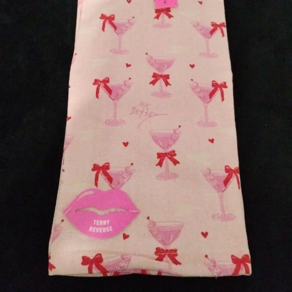 BETSEY JOHNSON Kitchen Towels (2) Martini Glass100% Cotton Terry NWT